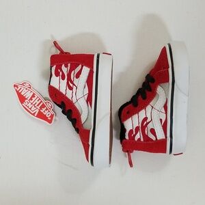 Vans Toddler Sk8 Hi Top Red and White Flame Sneakers